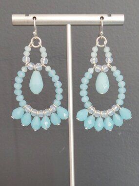 Powder blue glass chandelier earrings